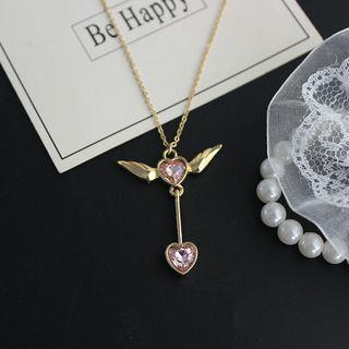 Rhinestone Flying Heart Pendant Necklace As Shown In Figure - One Size