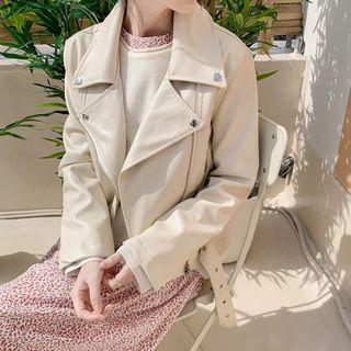 Faux-leather Biker Jacket With Belt Ivory - One Size