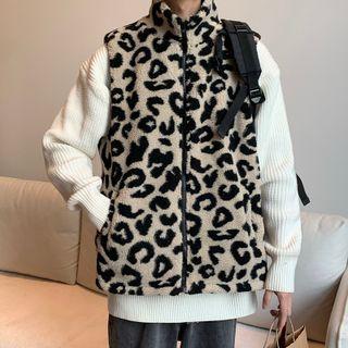 Turtleneck Leopard Pattern Lambswool Vest