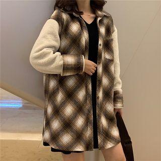 Faux Shearling Panel Plaid Shirt Plaid - Coffee - One Size