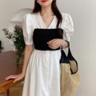 Set: Short-sleeve Button-up Midi Dress + Camisole Top