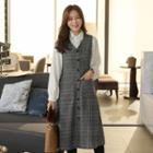 V-neck Sleeveless Buttoned Glen-plaid Dress