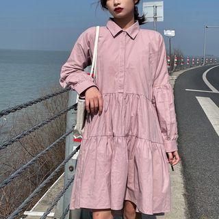 Long-sleeve Tiered Midi Shirtdress
