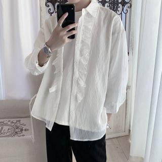 Long-sleeve Plain Ruffled Trim Shirt