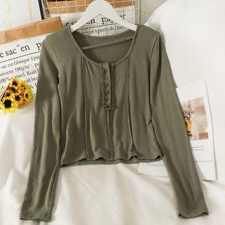 Brushed Fleece-lined Padded-shoulder Crop T-shirt In 5 Colors