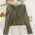 Brushed Fleece-lined Padded-shoulder Crop T-shirt In 5 Colors