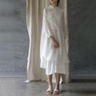 Long-sleeve Lace-up Shirt Dress White - One Size