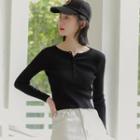 Henley Knit Top Black - One Size