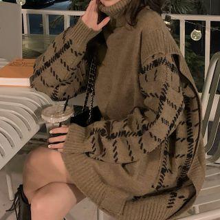 Mock Two-piece Turtleneck Sweater Khaki - One Size