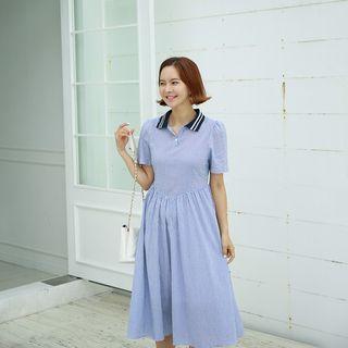Gathered Striped Polo Dress Stripe - One Size