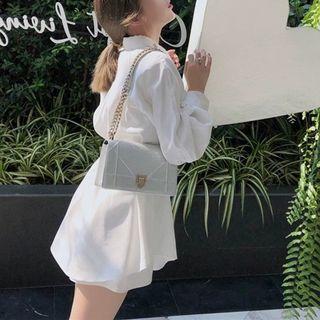 Set: Plain Tie-waist Shirt + Wide-leg Shorts