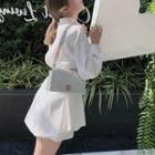Set: Plain Tie-waist Shirt + Wide-leg Shorts