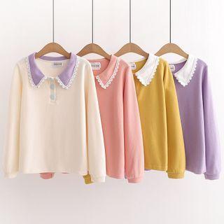 Lace Trim Collar Polo Sweatshirt