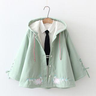 Rabbit Embroidered Lace-up Hooded Zip Jacket