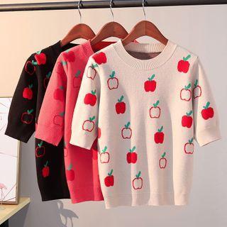 Apple Print Elbow-sleeve Knit Top