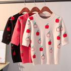 Apple Print Elbow-sleeve Knit Top