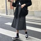 Plaid Midi A-line Skirt / Side Slit Midi Knit Skirt