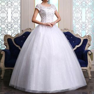 Embellished Cap-sleeve Wedding Ball Gown