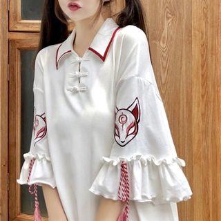 3/4-sleeve Embroidered Mini A-line Polo Dress