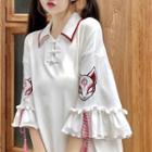 3/4-sleeve Embroidered Mini A-line Polo Dress