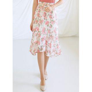 Ruffled Rosette Chiffon Midi Wrap Skirt