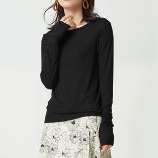 Round-neck Long-sleeve Plain Knit Top