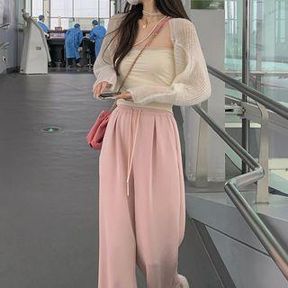 Tube Top / Cropped Cardigan / Wide Leg Pants