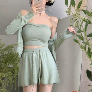 Ribbed Tube Top / Shorts / Cardigan