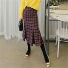 Band-waist Plaid Midi Mermaid Skirt