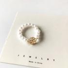 Beaded Ring 1 Pc - White & Gold - One Size
