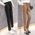 Faux-suede Striped Straight-cut Pants