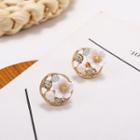 Flower Faux Pearl Alloy Earring Gold & White - One Size