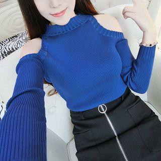 Long-sleeve Cutout-shoulder Knit Top