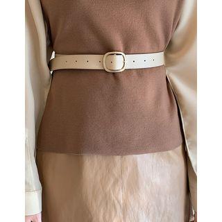 Oblong-buckle Pleather Belt