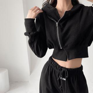 Asymmetrical Hooded Crop Jacket In 5 Colors