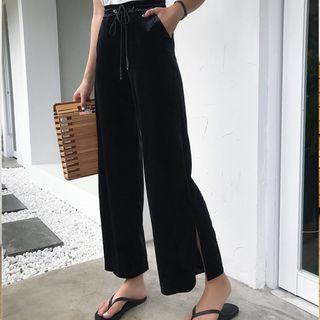 Slit-side Velvet Wide-leg Sweatpants
