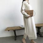 Open-placket Wool Maxi Shirtdress
