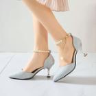Faux Pearl Ankle Strap High Heel Pumps