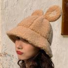 Embroidered Lettering Chenille Animal Ear Bucket Hat