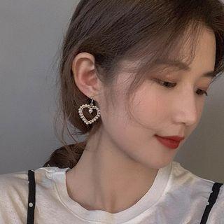 Faux Pearl Heart Dangle Earring 1 Pair - Silver Needle - Faux Pearl Heart - One Size