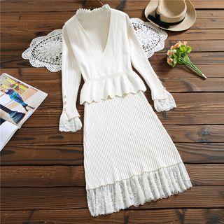 Set: Knit Vest + Long-sleeve Midi Knit Dress