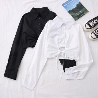 Keyhole Tie-hem Crop Shirt
