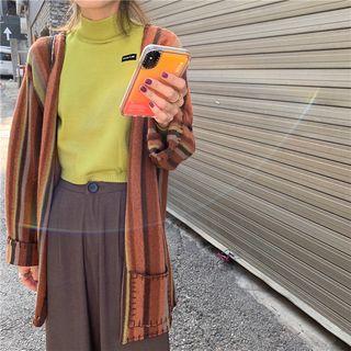 Striped Cardigan / Mock Neck Top / Wide Leg Pants