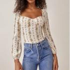 Long Sleeve Square Neck Floral Print Top