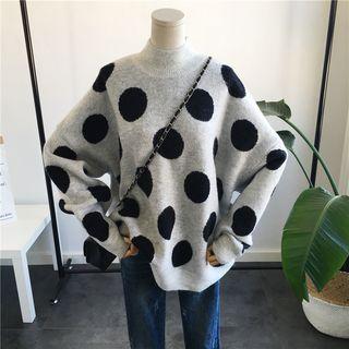 Mock Neck Polka Dot Sweater Light Gray - One Size