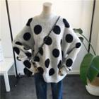 Mock Neck Polka Dot Sweater Light Gray - One Size