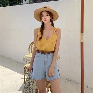 Knot-shoulder Rib Knit Top