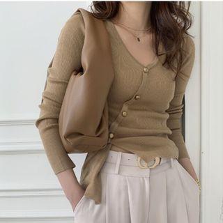 Asymmetrical Knit Top Coffee - One Size