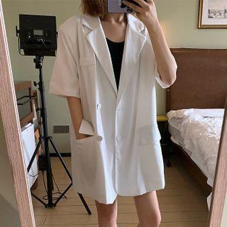 Plain Long-sleeve Midi Blazer