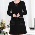 Long-sleeve Pocket-accent Paneled Dress